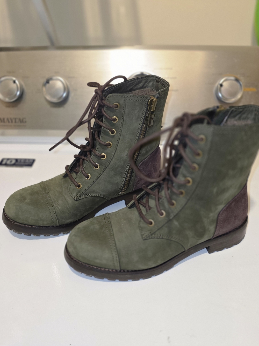 UGG Olive Green and Brown Lace-Up Combat Boots